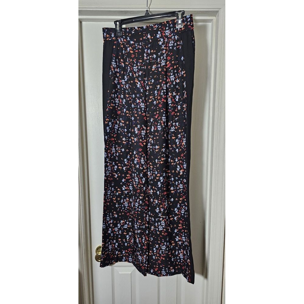 Parker Silk Floral Wide Leg Pants Women's Size Medium Black‎